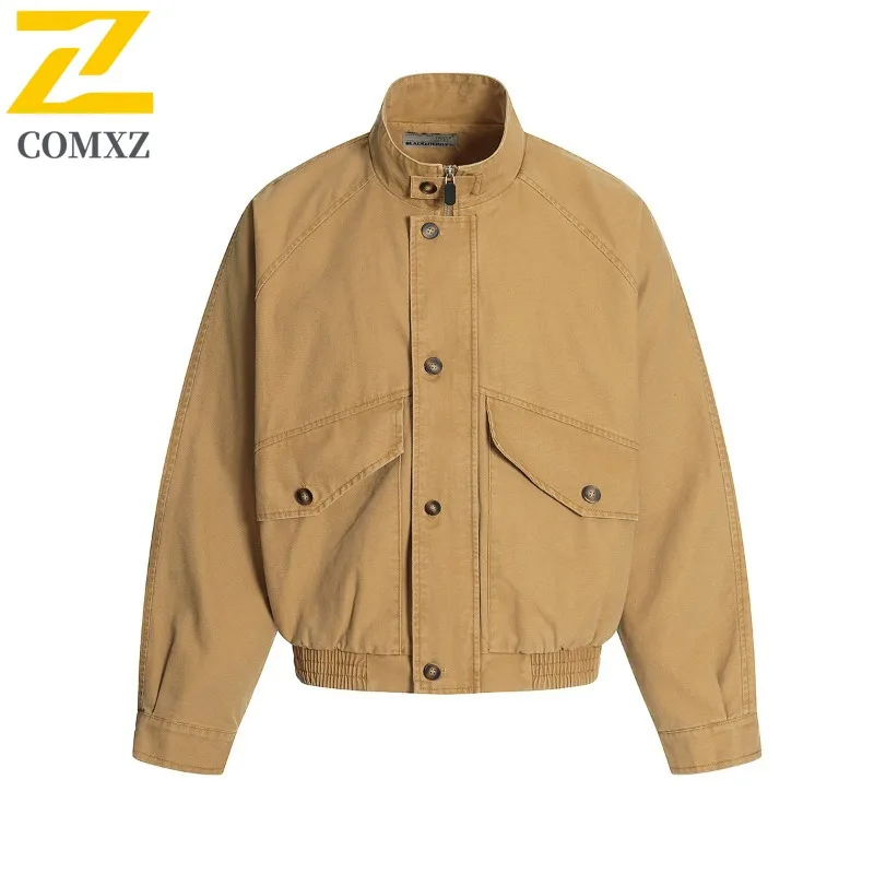 

COMXZ мужские хлопковые куртки удобная посадка осень новый американский стиль ретро стираная дорожная университетская куртка прогулочная дышащая дизайнерская куртка