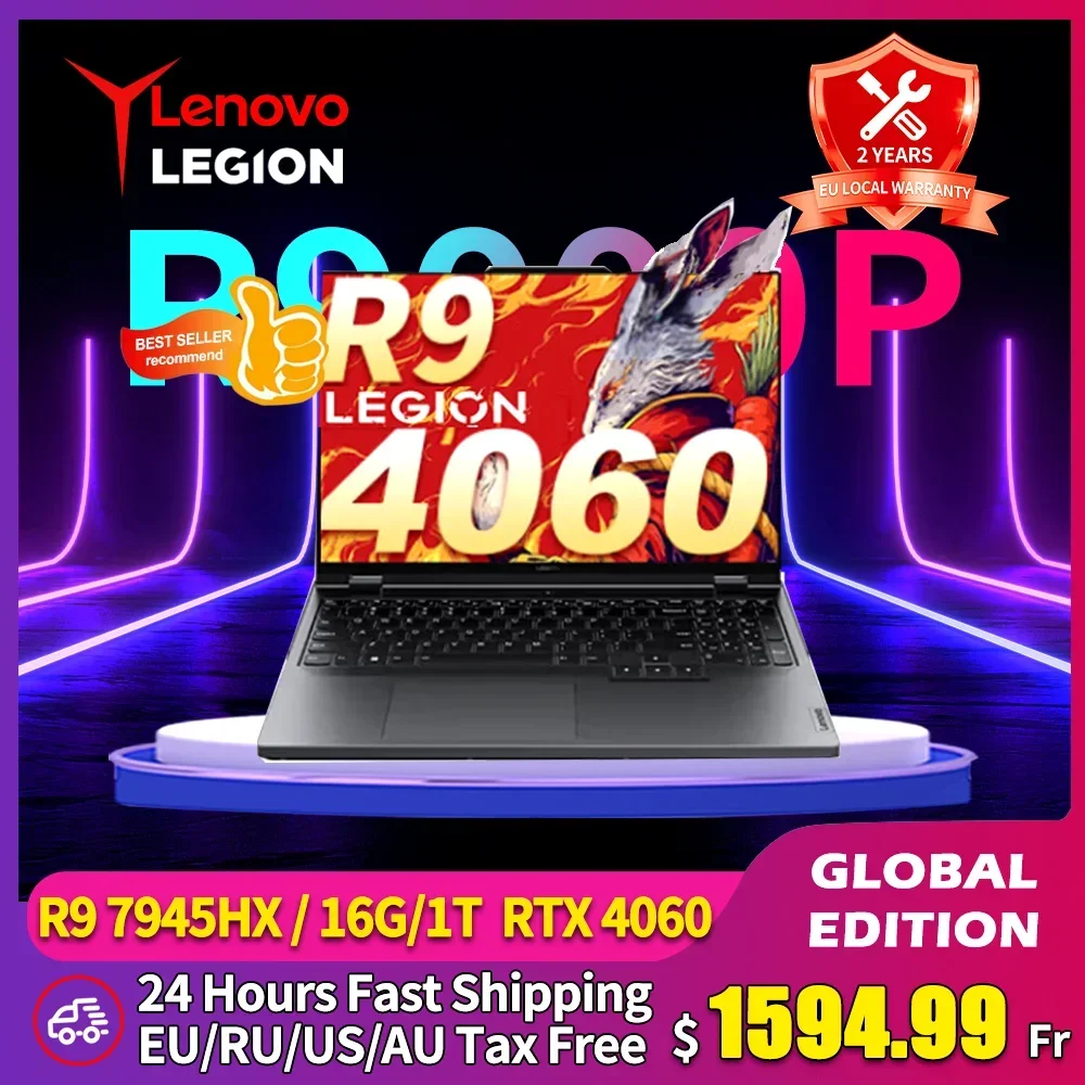 Lenovo Legion R9000P 2023 E-sports Gaming Laptop 16 pollici AMD R9 7945HX 1T/4T RTX4060 100% sRGB 500nits 2.5K 240Hz Game Notebook PC