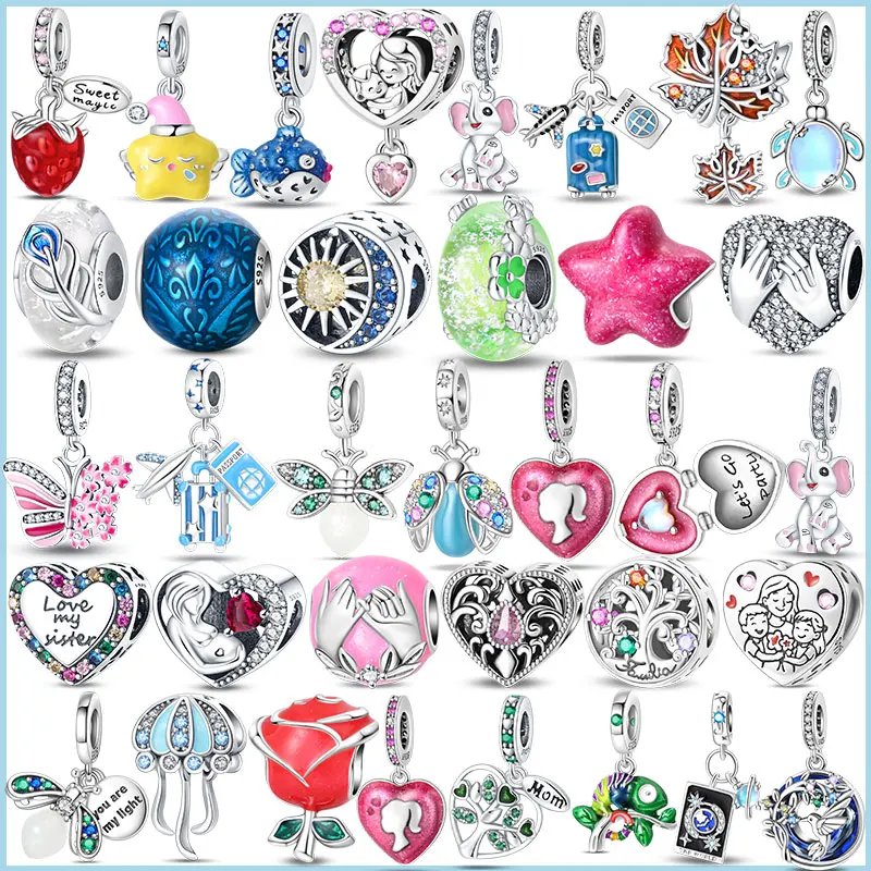 

100% 925 Sterling Silver Rose Charms Pendant Beads Fit Original Bracelets Necklace Women Jewelry Girlfriend Gift