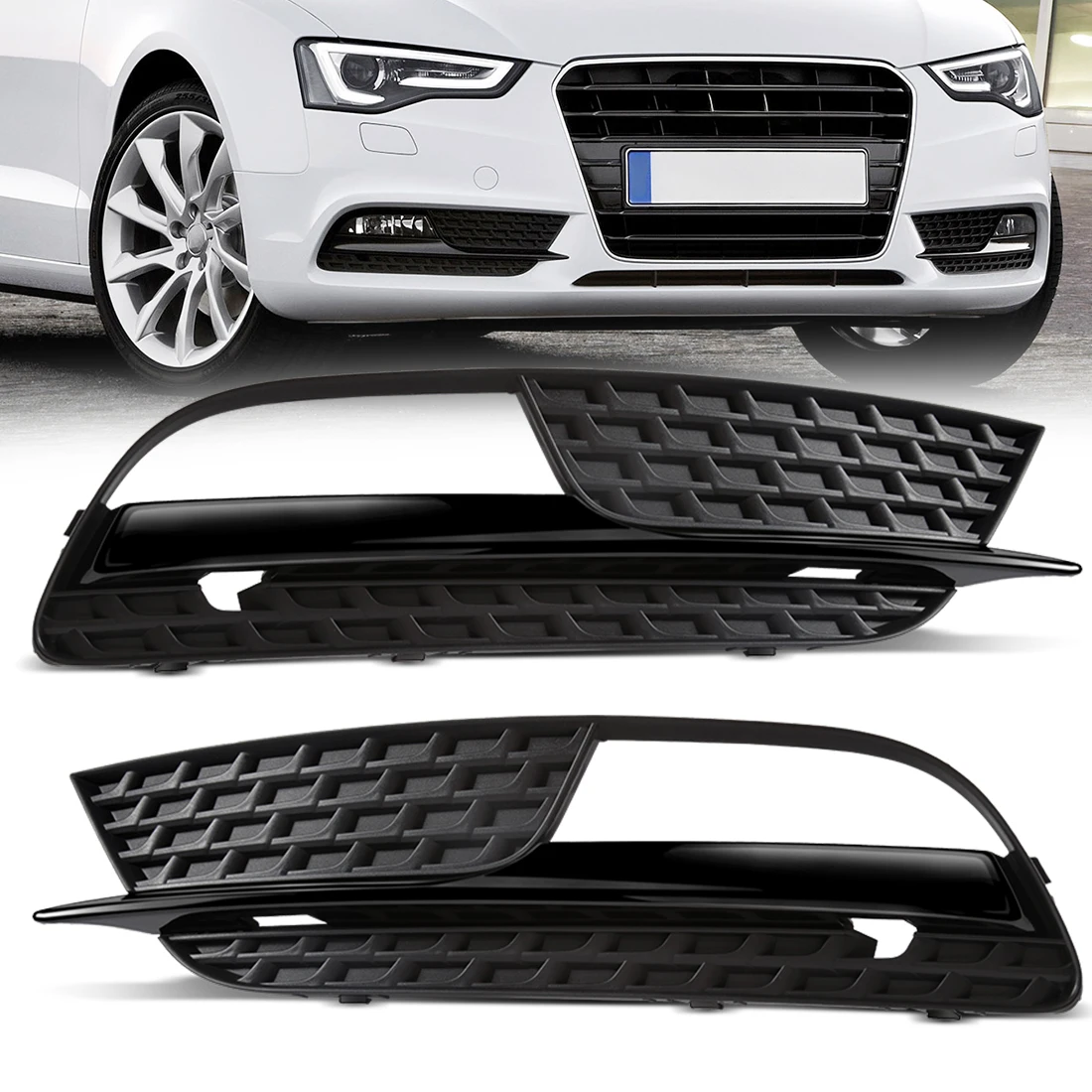 Car Front Bumper Fog Light Lamp Grille For Audi A5 2012 2013 2014 2015 2016 Grill Cover Black 8T0807681H 8T0807682H