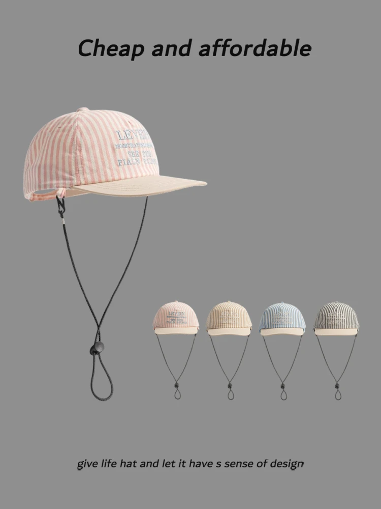 

Striped embroidered baseball cap women's 2025 spring and summer new niche flat-brimmed cap shows small face