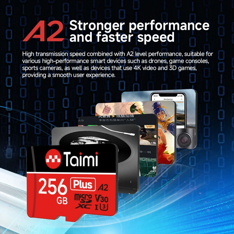 타이미 울트라 microSDXC UHS-I 메모리 카드 - C10, U3, Full HD, A2, 64GB 256GB 고속 쓰기 및 읽기용 마이크로SD 카드