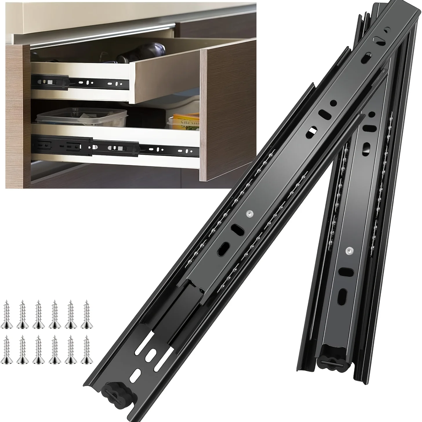 

Black Drawer Slides Heavy Duty Easy Installation Ball Bearing Drawer Rails Smooth Operation Steel Full Extension Rails Wardrobe