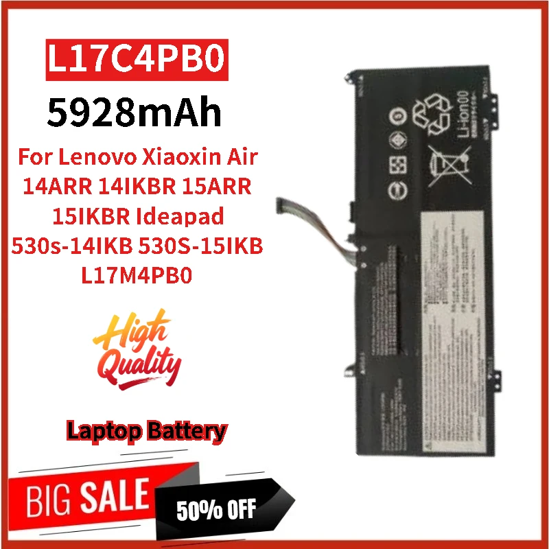 

New L17C4PB0 Replacement Laptop Battery 7.68V 5928mAh For Lenovo Ideapad 530s-14IKB 15IKB Xiaoxin Air 15ARR 14ARR 14IKBR 15IKBR