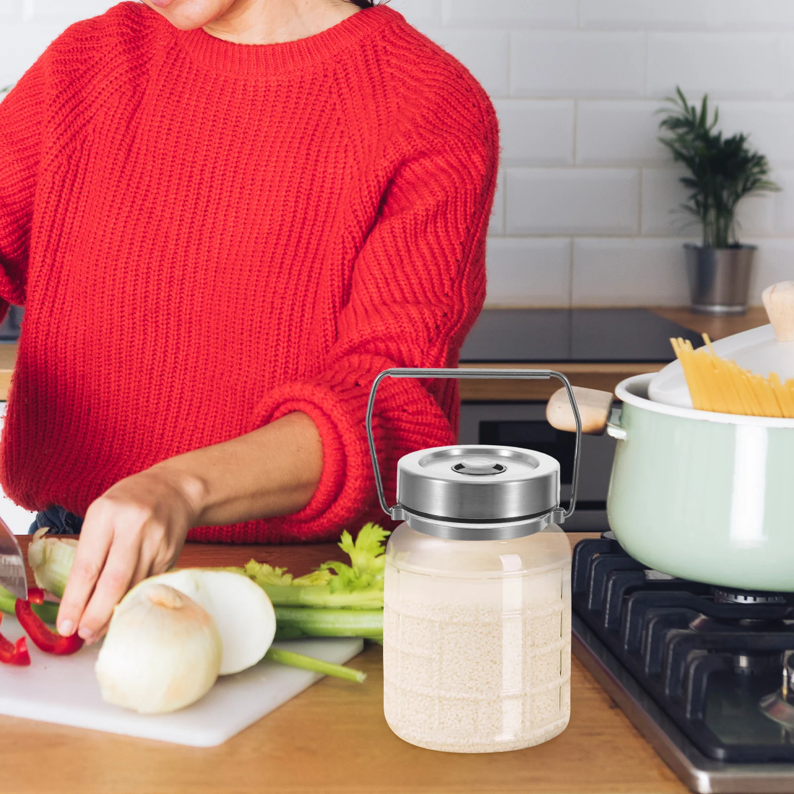 

2000ml Glass Fermenting Jar Airtight Lid Pickling Food Storage Container Kimchi Vegetable Wine Brewing Pickle Containers