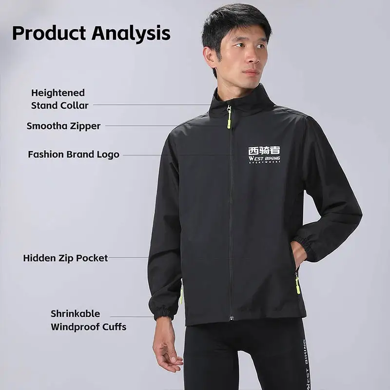 WEST BIKING Windproof Jacket Spring Autumn Thin Stand Collar Casual Water Repellent Outdoor Coat Cycling Sport Cloth Hiking Gear