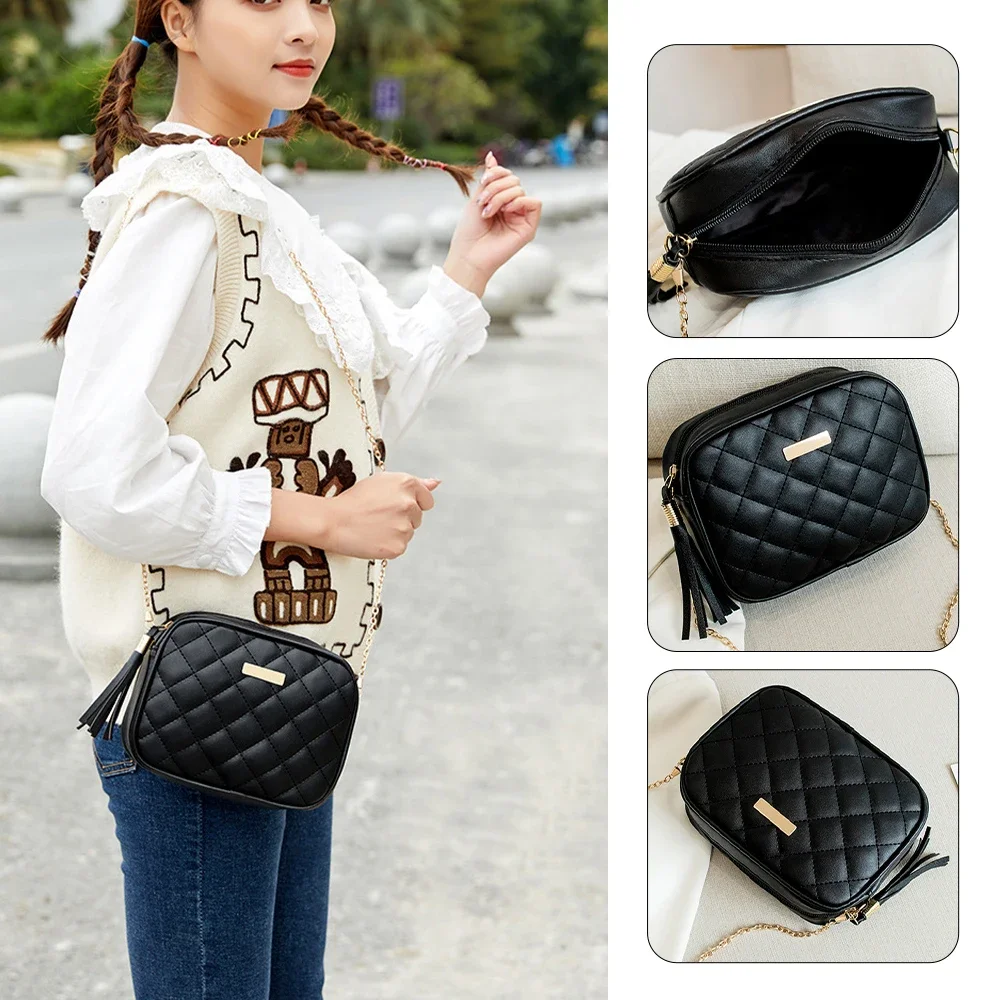 New Fashion Female Shoulder Bag Rhombus Embroidered Solid Color Chain Women Shoulder Crossbody Casual Trendy Phone Bag