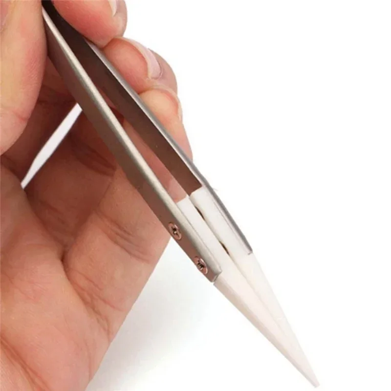 2026 NEW Heat Resistant Ceramic Tipped Tweezers Stainless Steel Fine Pointed Electronic Soldering Tweezer