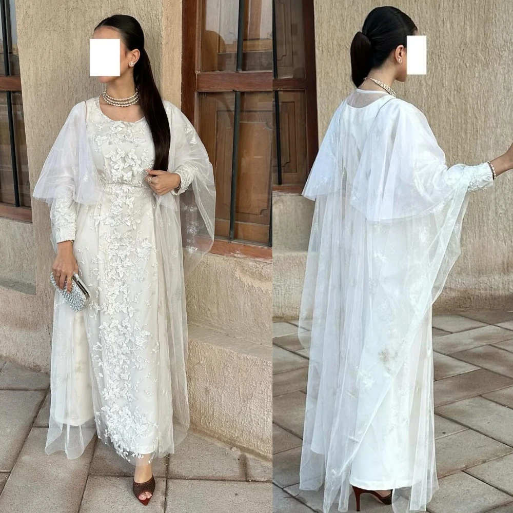 Jiayigong-A-line cetim O-Neck vestido, Dia dos Namorados Applique, Bespoke Ocasião Midi, Arábia Saudita Vestidos