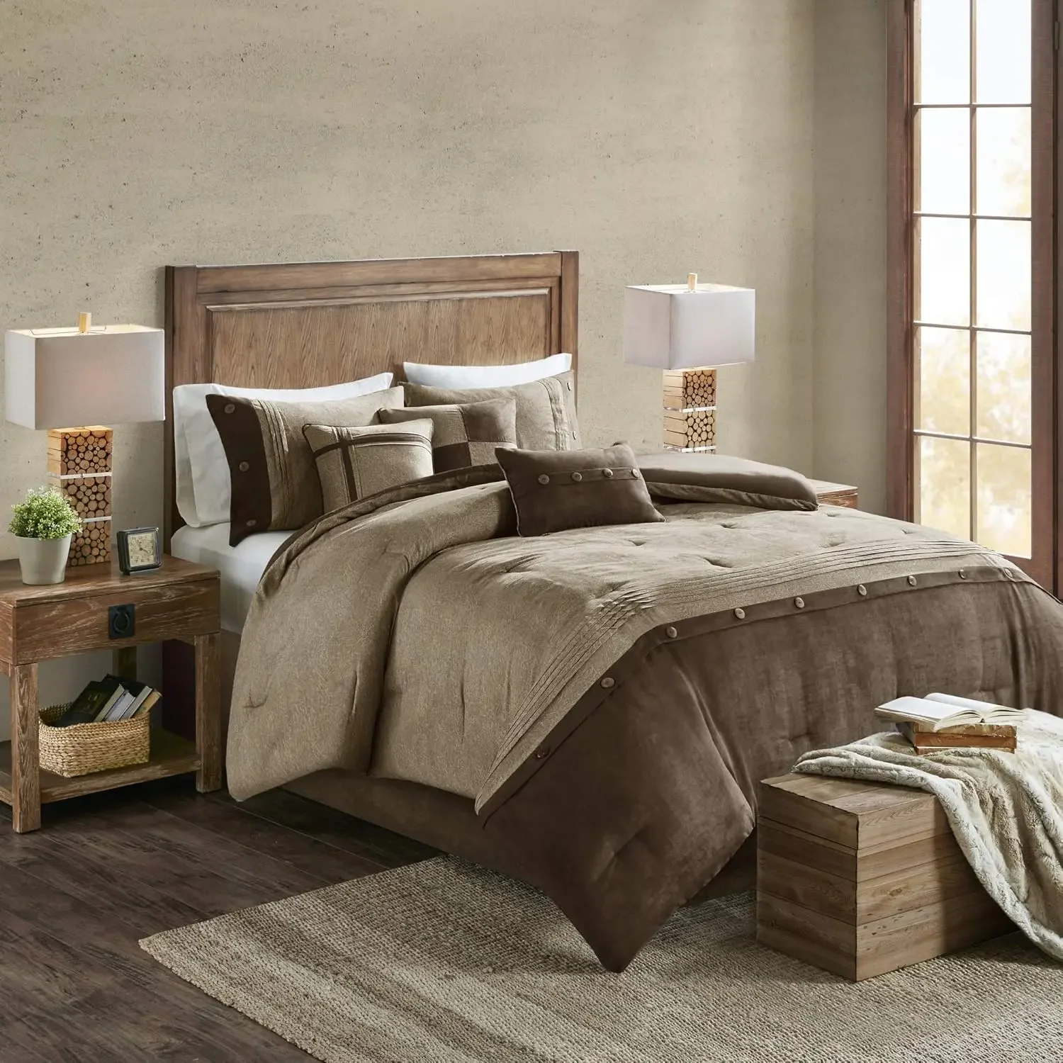 Juego de edredón acogedor Park Boone, gamuza sintética, estilo de hotel de lujo, ropa de cama alternativa para todas las estaciones, fundas a juego, P decorativo