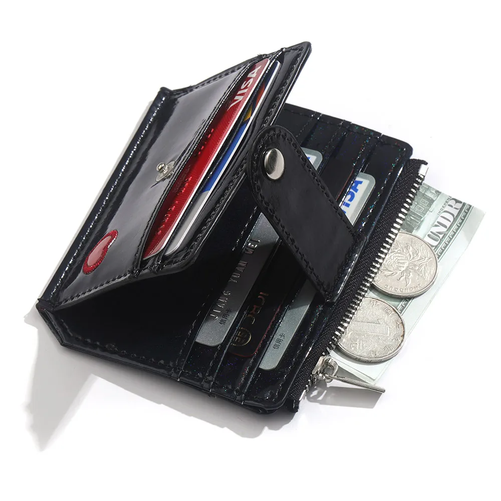 Ladies' Fashionable Solid Color Multi-slot Card Holder Mini PU Leather Zipper Wallet