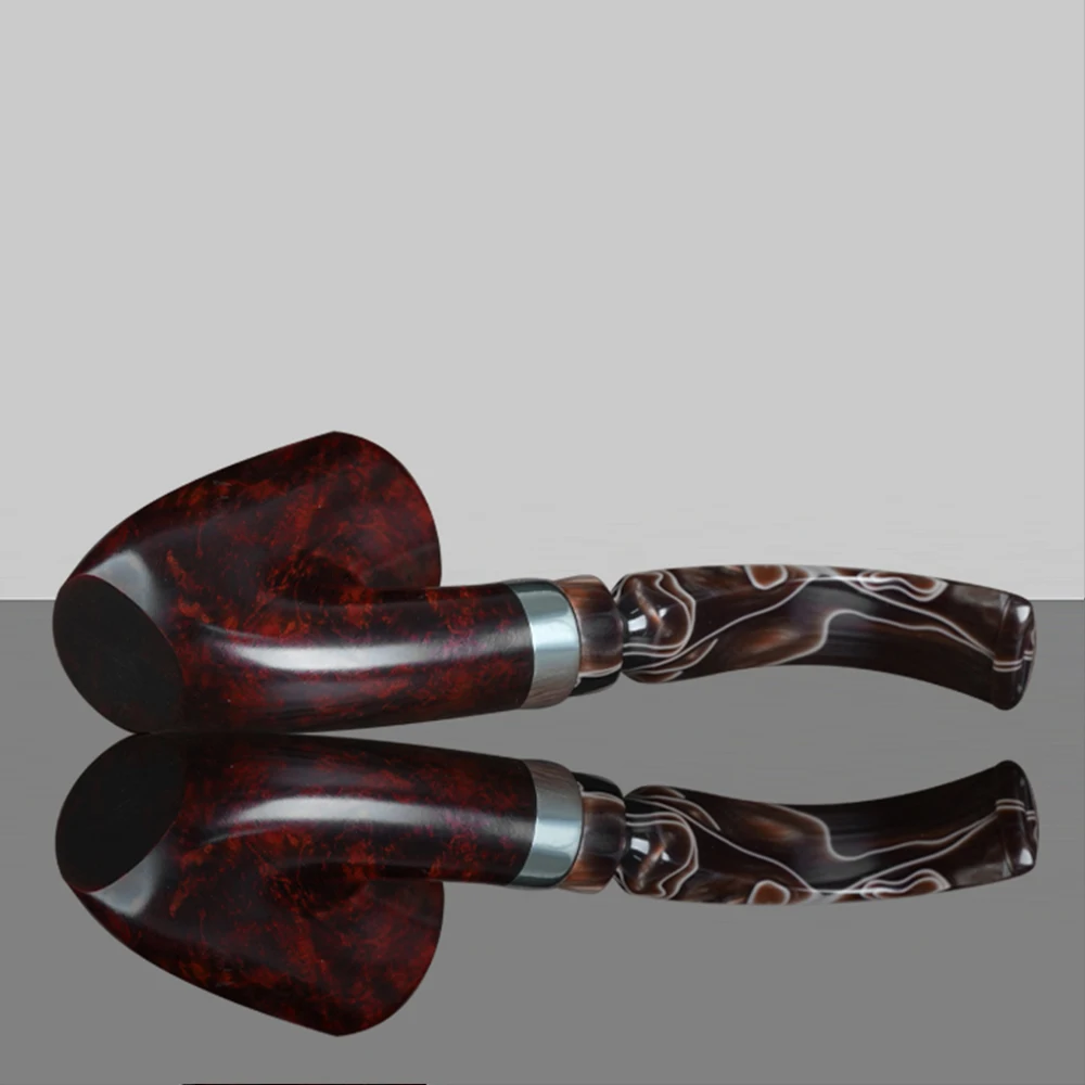 Classic Hungarian large curved tobacco pipe handmade briar wood pipe colorful acrylic pipe mouth curved handle solid wood pipe