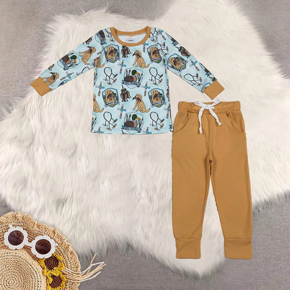

Kids Boys Long Sleeve Dog Duck Top Pants Hunting Outfit Casual Country Style Clothing Set
