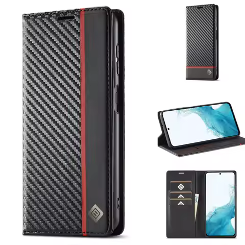 Carbon Fiber Leather Case for Samsung Galaxy S25 S24 S23 Ultra S22 S21 S20 FE S10 S9 Plus Note 20 + Business Wallet Card Cover