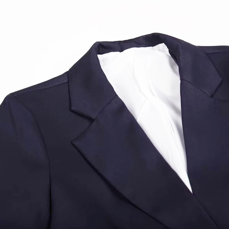 Giacca da abito blu navy Cappotto corto da donna alla moda con scollo a V Abito da donna da ufficio a maniche lunghe allentato casual