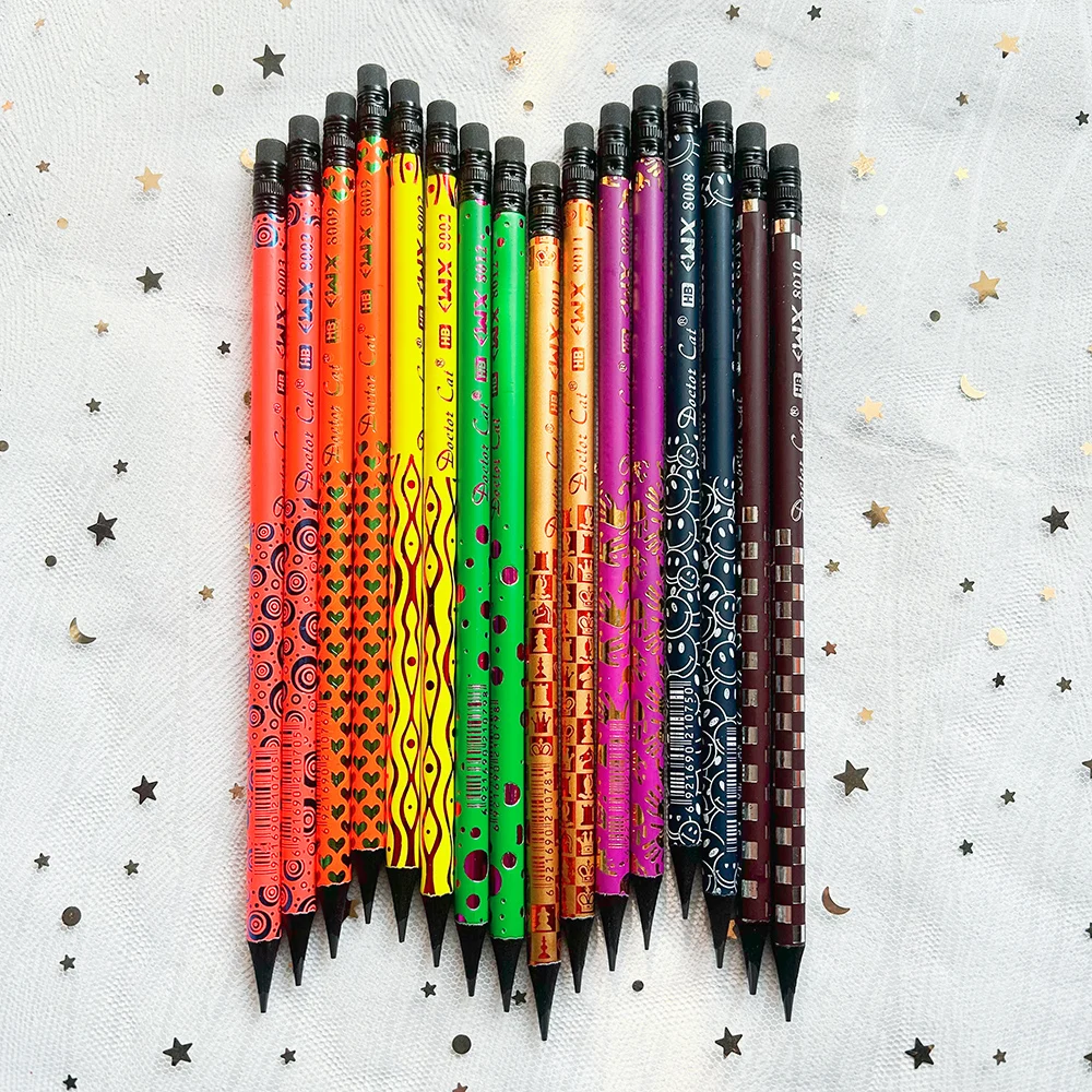 8pcs Novelty Kawaii Black Wood Eraser Pencil Stationery Supplies Cute School Items HB Pencil for Writing Drawing Kids Prizes