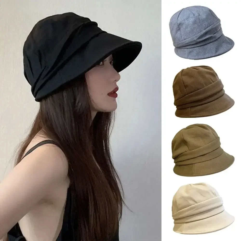 

Portable Japanese Bucket Hat Cotton Breathable Pleated Women Cap Sun Protection Retro Basin Cap