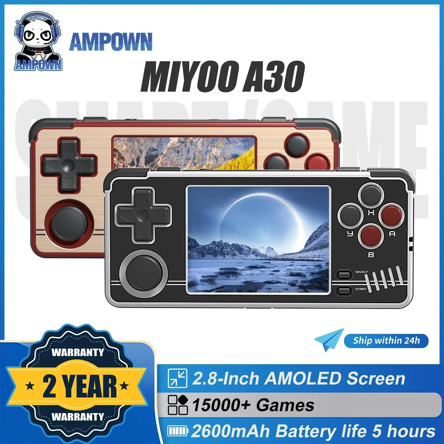 AMPOWN MIYOO A30 Handheld Game Players 2.8'' Inch Portable Retro Video Game Console Classical Linux Mini Portable Game Console