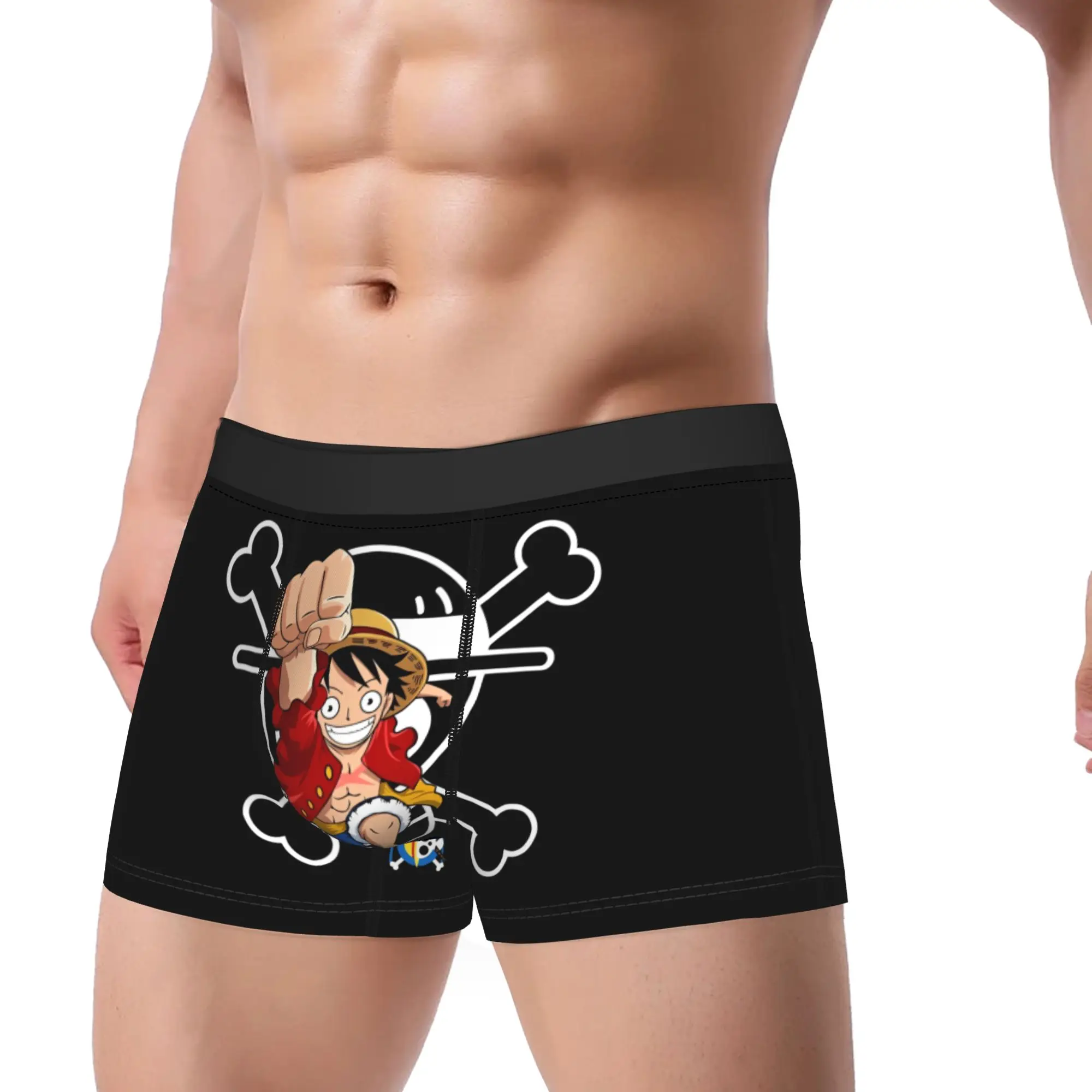 Men One Piece Luffy Manga Boxer Briefs Shorts Panties Mid Waist Underwear  Homme Fashion Plus Size Underpants