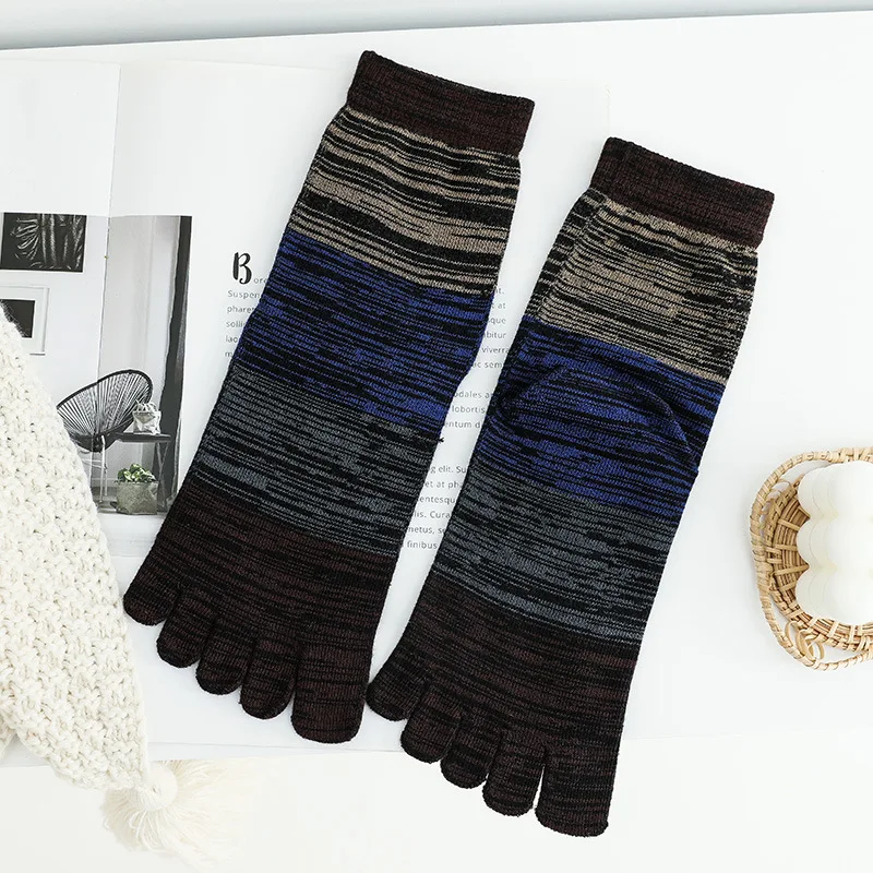5 Paar große Herren-Retro-Fünf-Finger-Socken im japanischen Stil, bunt, dicke Baumwolle, Frühling und Winter, warm, Harajuku, 5-Finger-Socke, EU 44