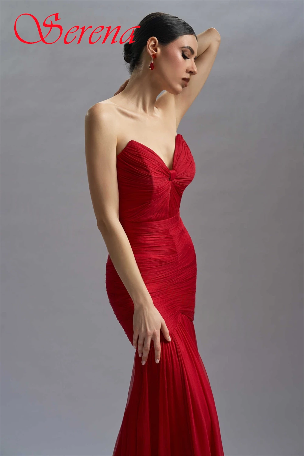 Vestido de noche de gasa rojo exquisito personalizado, vestido de fiesta sin mangas sin tirantes de alta calidad, vestido de fiesta clásico con cremallera en la espalda