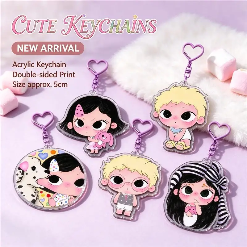 High Definition Pattern Bright Color Polished Edge Easy To Hang Portable Accessory Gift Trinket  Acrylic Keychain 5cm