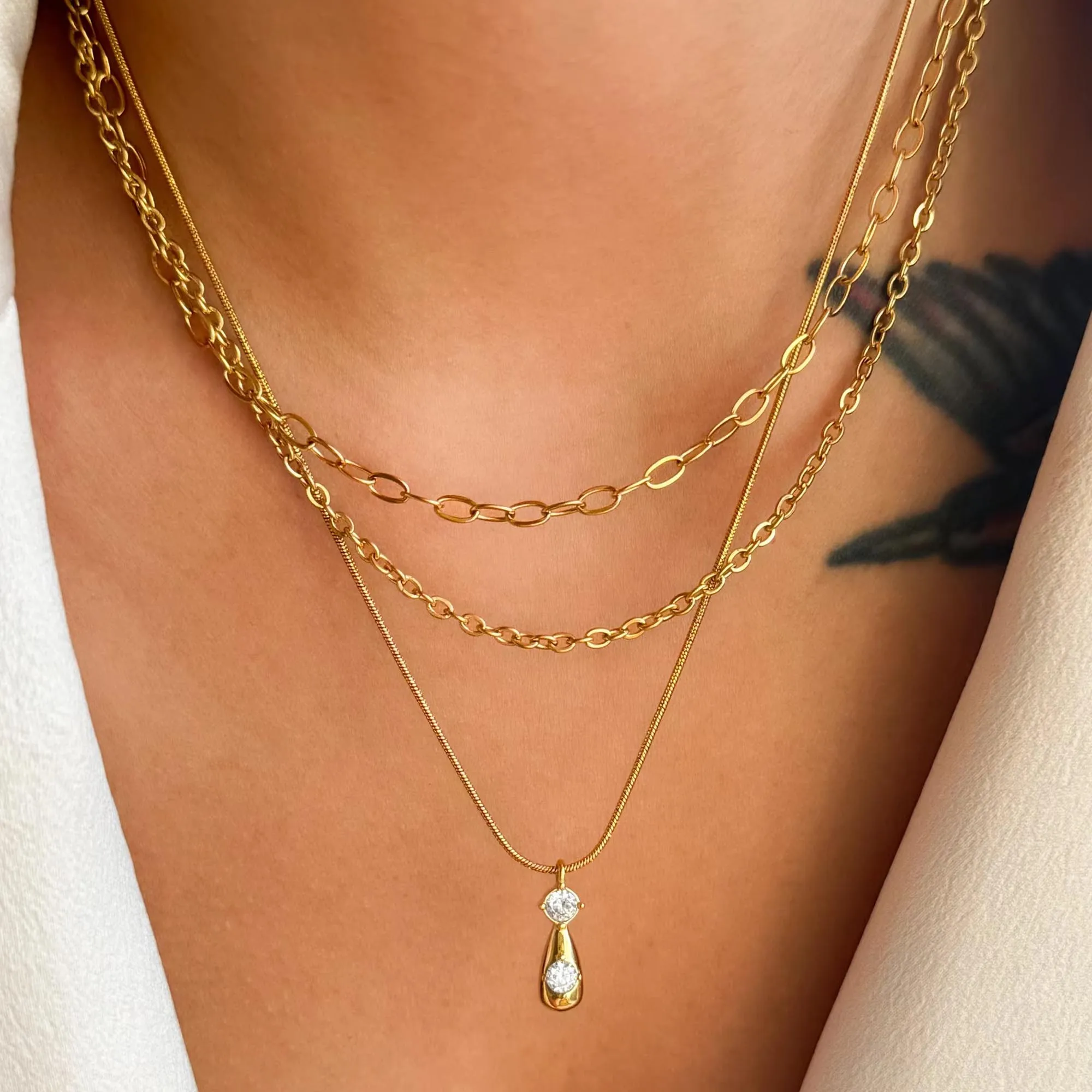 

Классический крошечный циркониевый кулон-капля, многослойное ожерелье для женщин, бохо, нержавеющая сталь, 18-каратное позолоченное ювелирное изделие без тускнения
