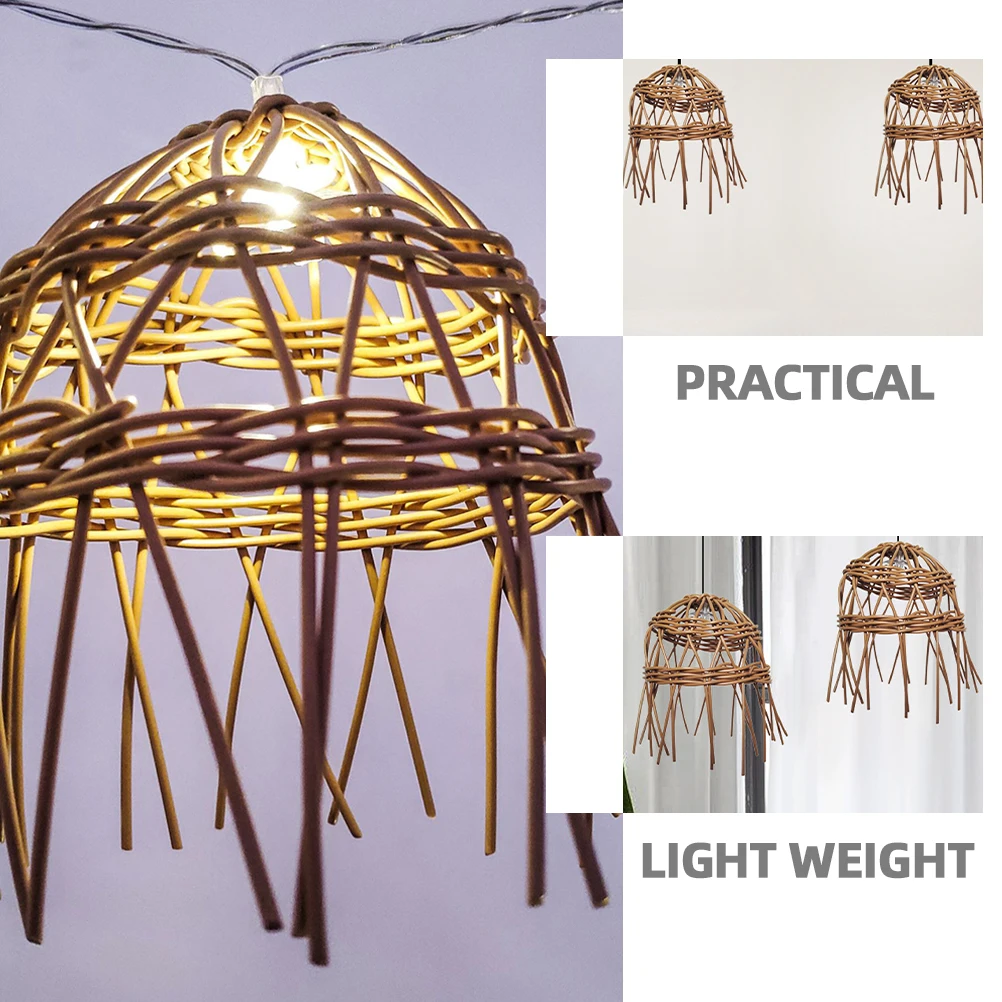 

Simulated Rattan Woven Pendant Lampshade Hanging Lamp Shade Replacement Decorative Ceiling Light Cover Waterproof
