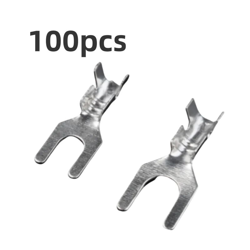 100pcs Y-Shape Terminal Fork Spade Terminal Lug - 3.2mm & 4.2mm Bare Cold-Pressed Crimp Connector for  Electrical Connections