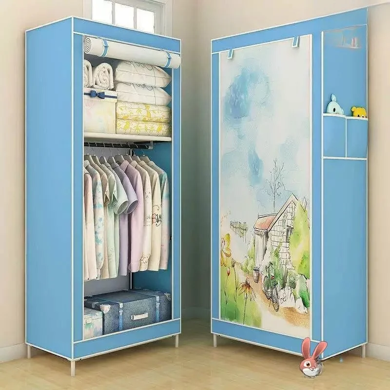 Economic Dustproof Wardrobe Simple Non-Woven Fabric Hanging Clothes Rack Steel Frame Storage Closet Organizer for Home Use
