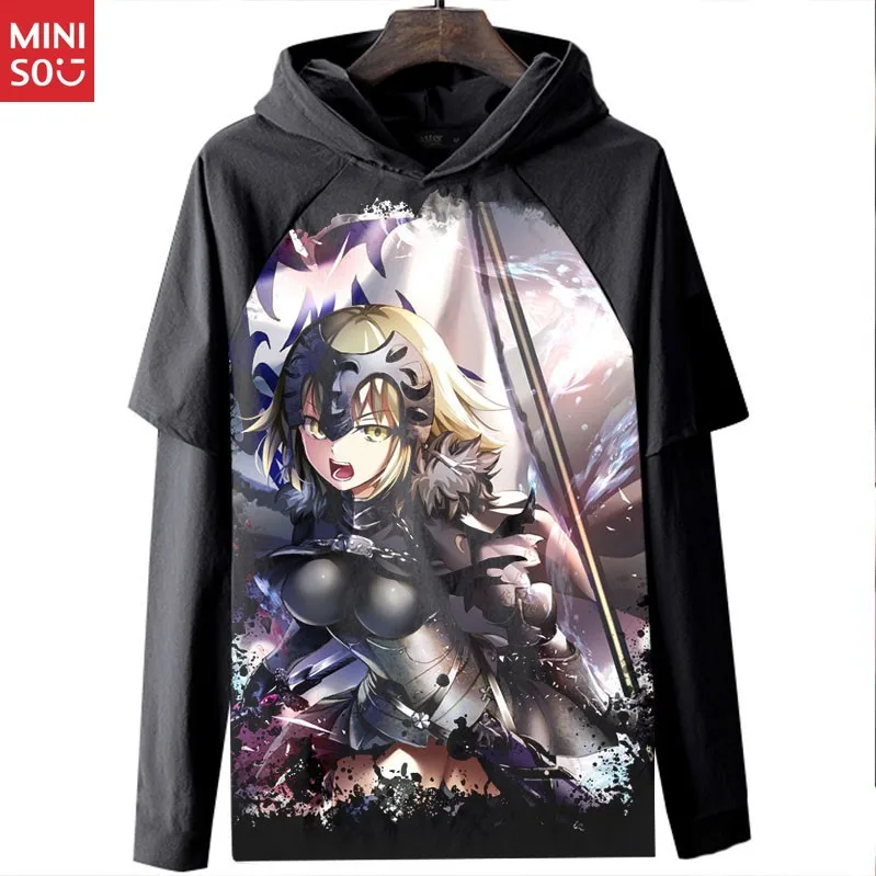 تي شيرت Miniso Fate Stay Night Fate Guard Night Sabre بأكمام طويلة ملابس مطبوعة رقمية ثلاثية الأبعاد