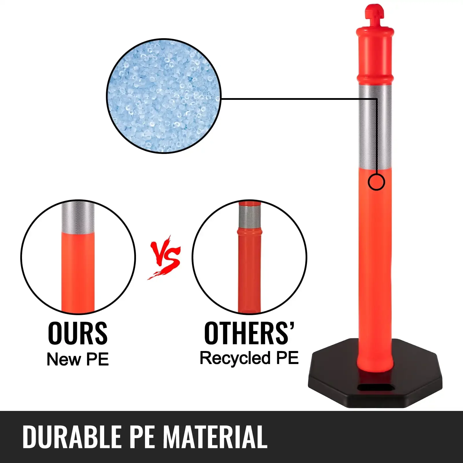 3 postes de exclusão de tráfego de 44 polegadas de altura, cones de exclusão laranja com base de borracha de 16 polegadas