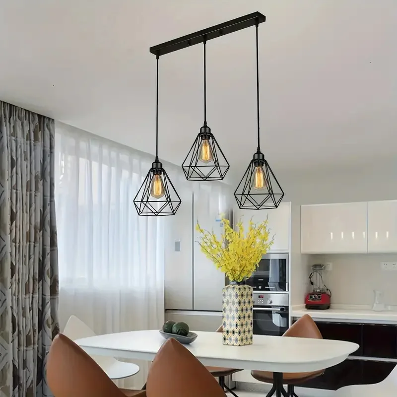 Minimalist Iron Hollow Diamond Single-head Pendant Light Industrial Style Chandelier Restaurants Hotel Bedroom Interior Lighting