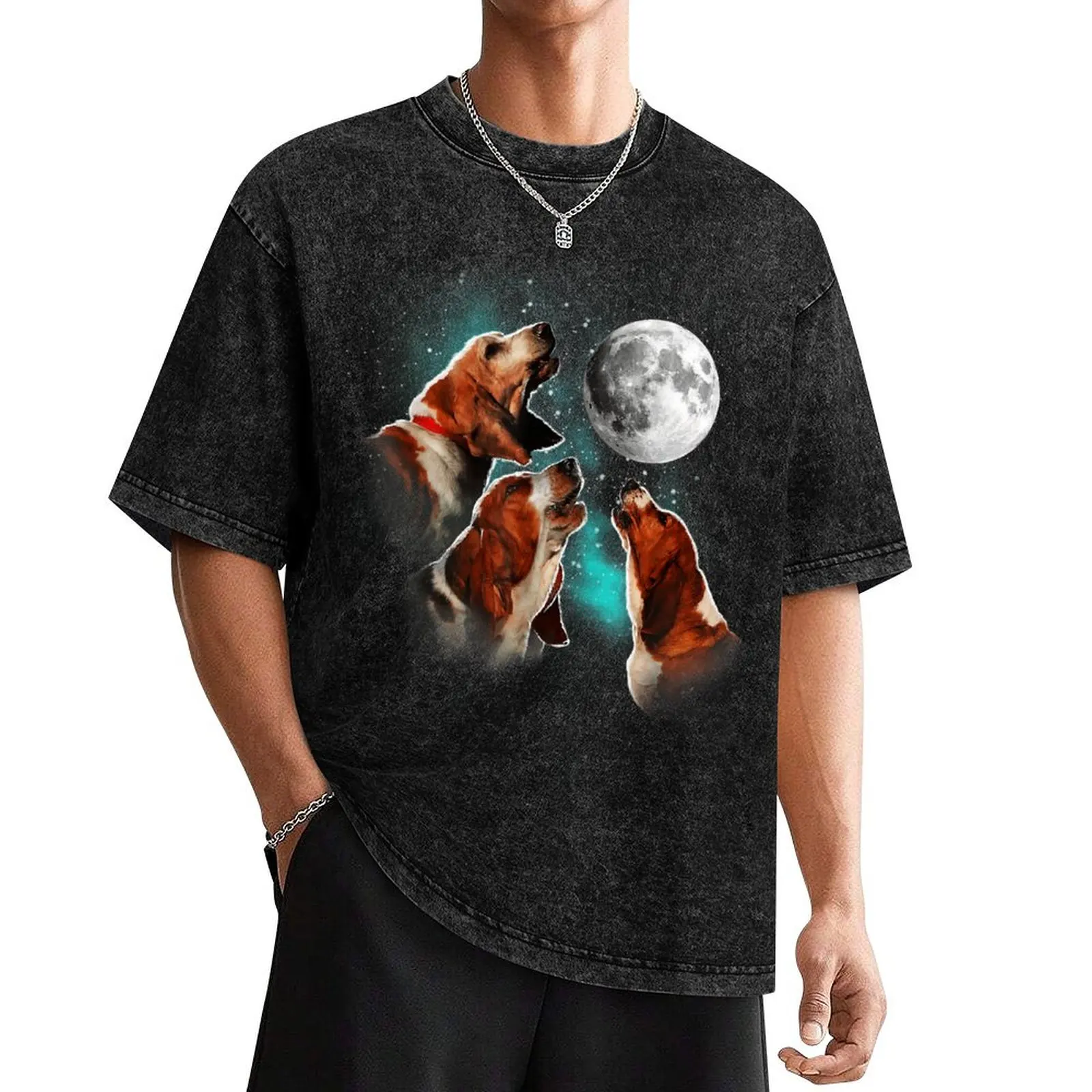 Basset Hound, Basset Hound Howling At The Moon T-Shirt anime vintage anime shirt vintage t shirts t shirt men 100℅ cotton