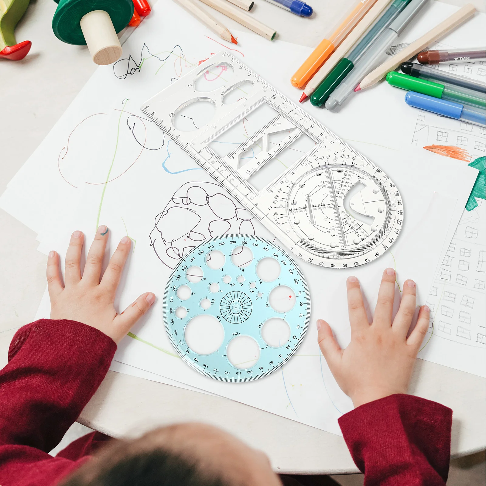 1Set Multifunctional Geometric Drawing Ruler Set Precise Protractor Measuring Tool for Students Office School Use Drawing