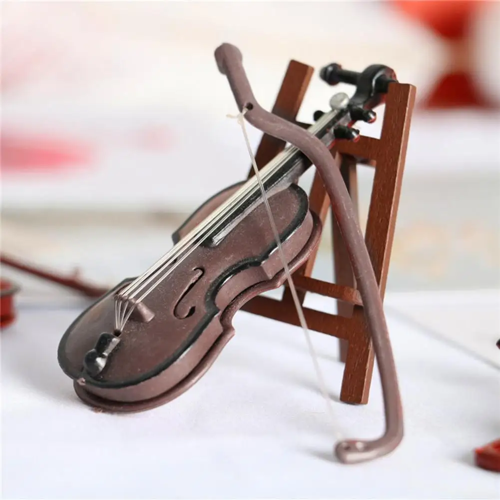 Mini violini ornamento violino in miniatura modello 1/12 scala simulazione in legno violino casa delle bambole violino Home Office decorazione del Desktop