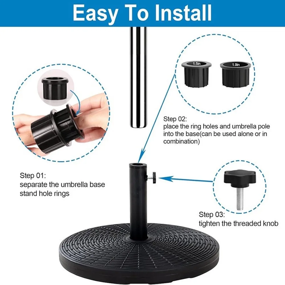 3 Piece or 6 Piece Umbrella Base Stand Hole Ring Cover Replacement Set with 38mm 48mm Sleeves and Lifting Ear Screws