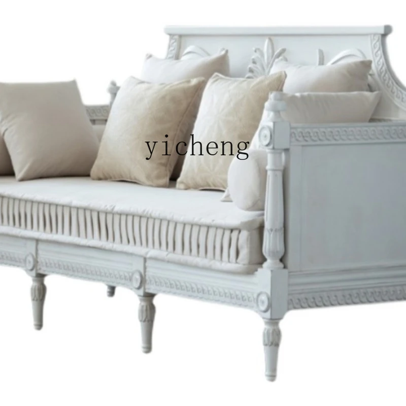 ZK Solid Wood Living Room Three-Seat Sofa Combination French Retro Distressed Fabric Bed & Breakfast Design Furniture