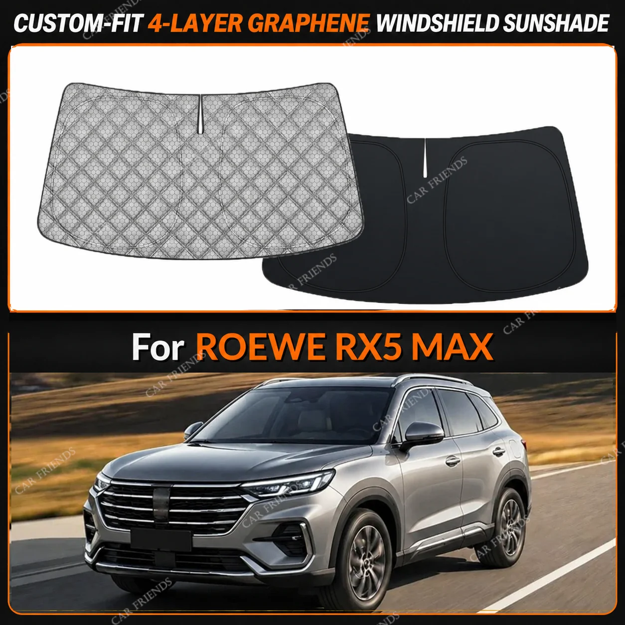 For ROEWE RX5 MAX Custom-Fit 4-Layer Graphene Windshield Sunshade Reflective Gray-Silver Surface Helps Reduce Direct Sunlight