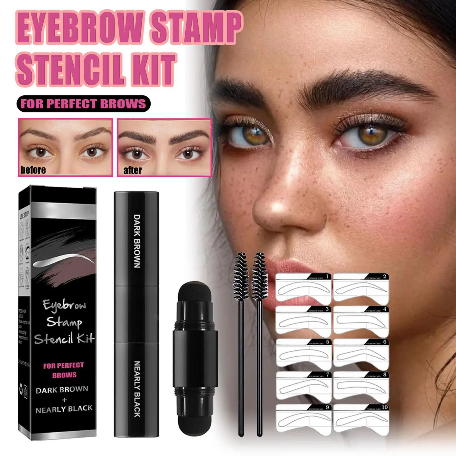 Sobrancelha Shaping Pó Set com Stencils, impermeável, 2 cores, Sweatproof Brow Kit, Perfeito Brows, 3,6g