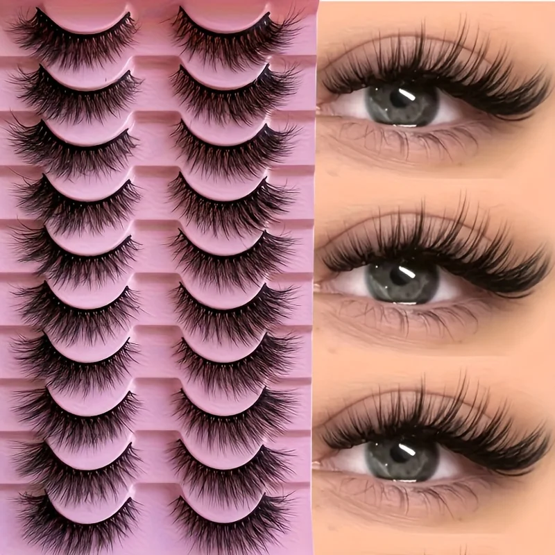 NIEUWE 10 Pairs Cat Eye Wimpers Pluizige Faux Nertsen Wimpers 5D Piekerige Wimpers Pack Dramatische Lange Dikke Volume Wimpers Valse Eyelas