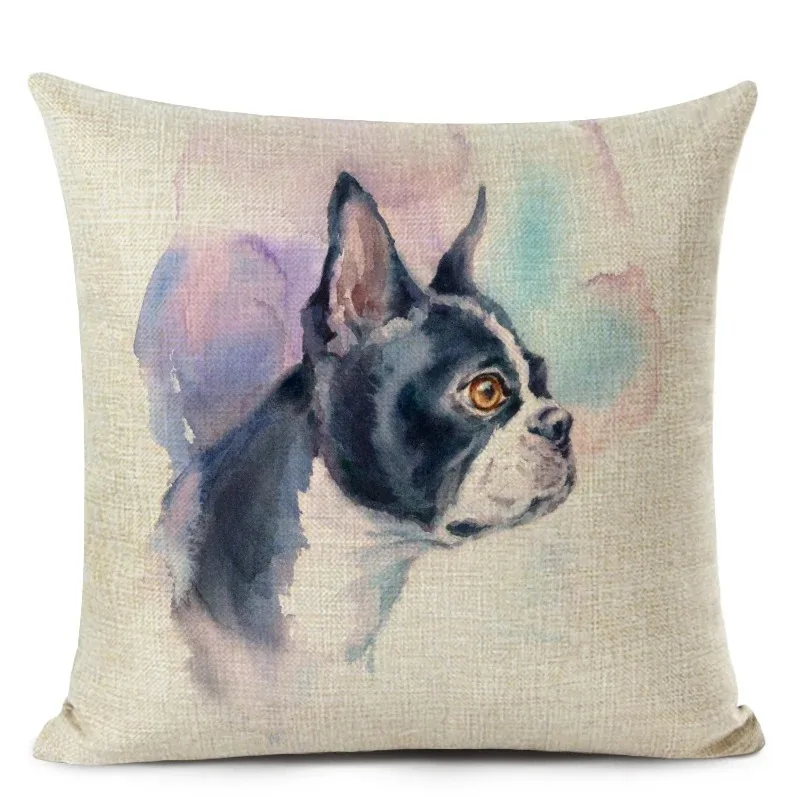 French Bulldog Pug Dog Cushion Cover Cute Cartoon Dog Printing Pillowcase 45CMx45CM  Linen Sofa Home Decor Pillow Covers