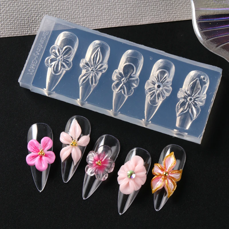Molde de silicona 3D de flores para uñas, lirio e hibisco, plantilla de tallado de pétalos, esténciles para gel polish, decoración de primavera/verano 6