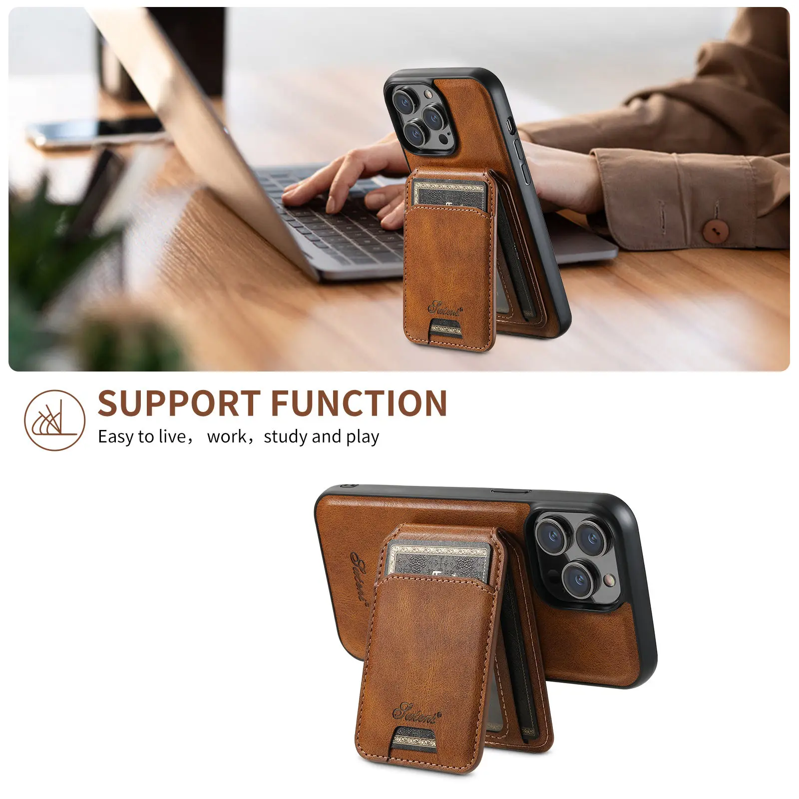 PU Leather Case for iPhone 16 15 Pro Max Plus iPhone 16 15 Pro 2 in1 Function Detachable Magnetic Card bag Stand Feature Cover