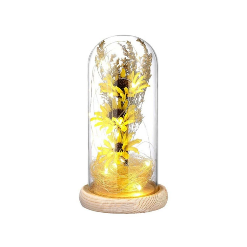 

Imitation Sunflowers in Glass Dome with LED Strips Valentine's Day Gift Decoration