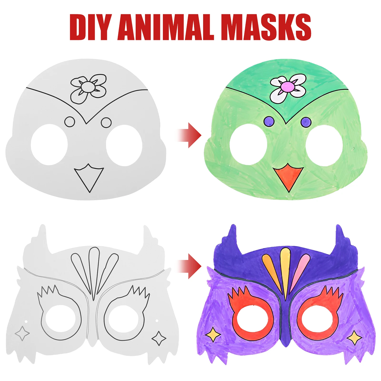 

16pcs Paper Masks DIY Paintable Unpainted Animal Blank Masquerade Masks for Kids Teens Cosplay Party Craft Halloween