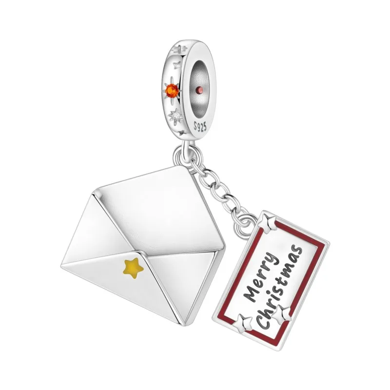 

MISEFF 925 Sterling Silver Pendant Christmas Card Charms Beads Necklace Original Bracelets Jewelry Merry Christmas Gifts