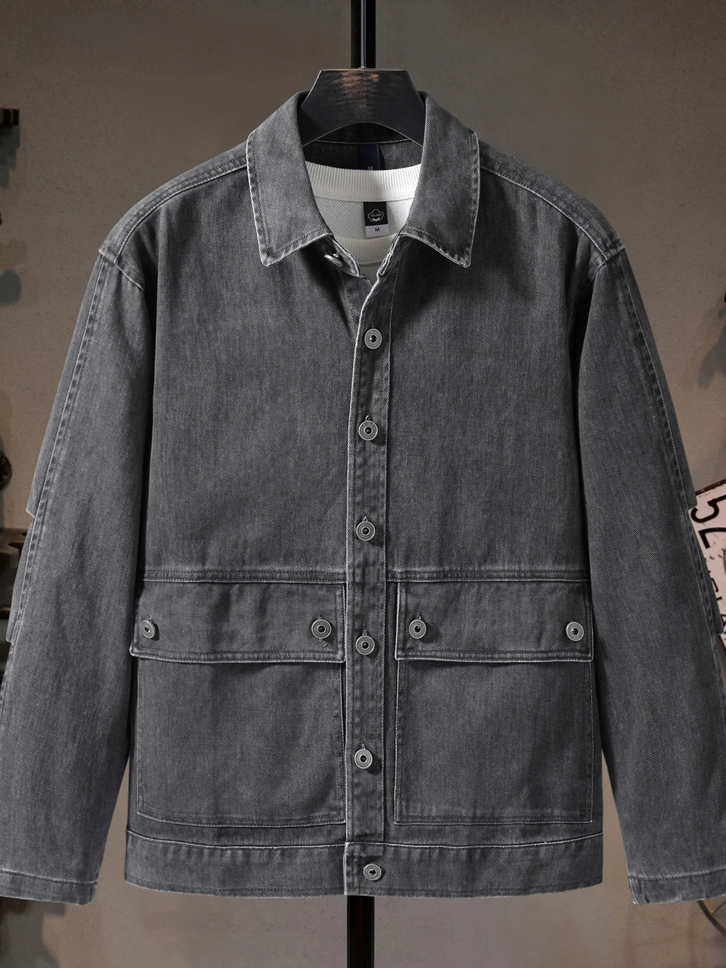 

High-End Retro Men's Denim Jaet Loose Casual Collar Stand-Up Cotton Workwear Jaet for Autumn Faion Versatile Youth Jeans