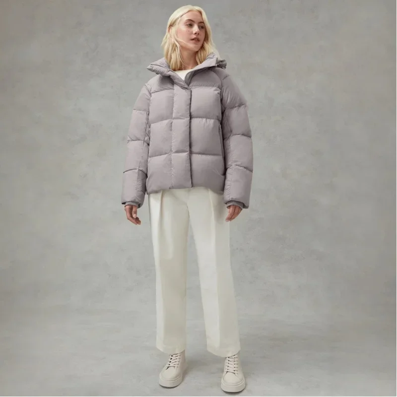 Cana * a go * se einfarbige wind dichte Crop Puffer Jacke Winter dicke kurze Stil 90% weiße Gänse daunen jacke Damenmode Mäntel