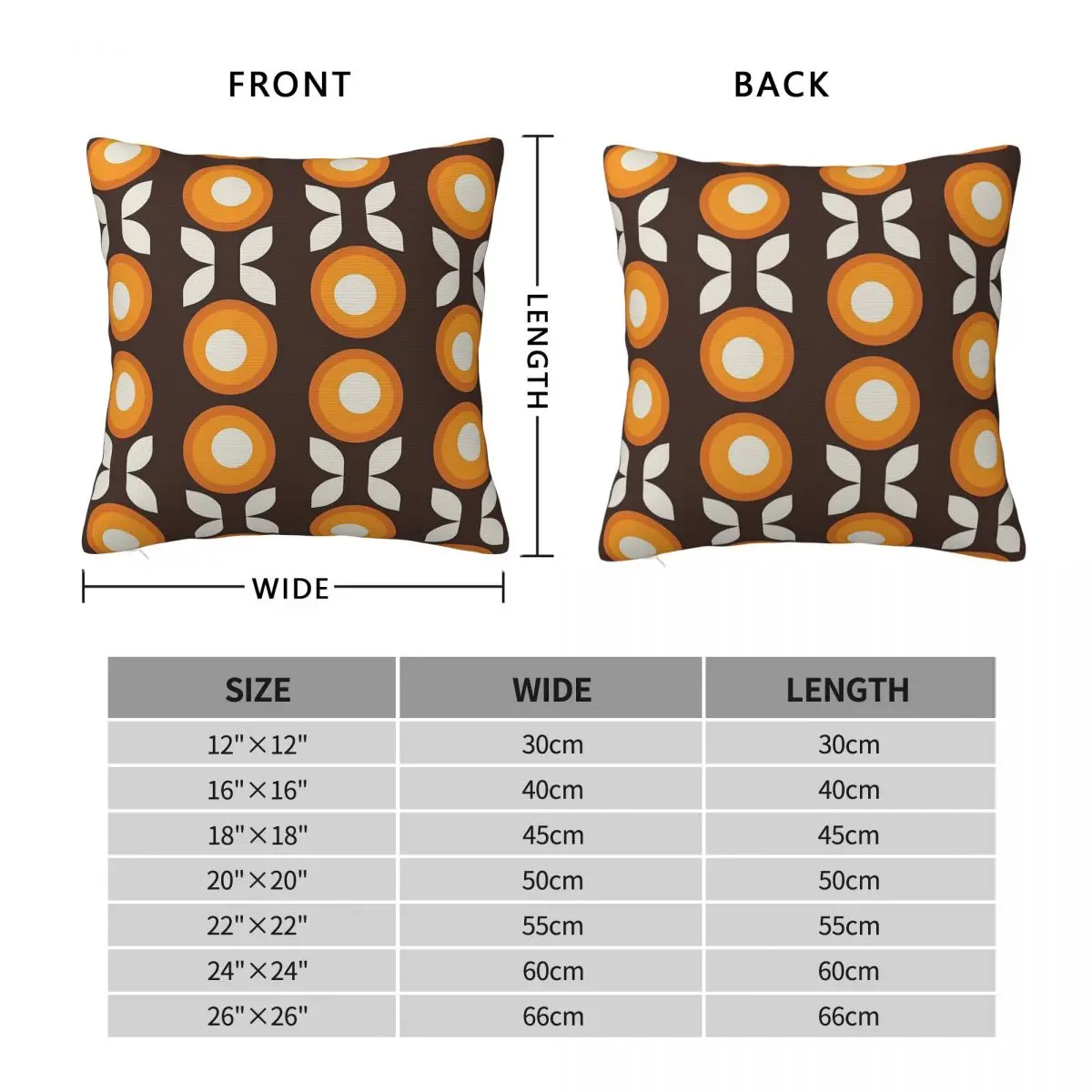 Mid-Century Modern Flower Orange Square Pillowcase Polyester Linen Velvet Pattern Zip Decorative Sofa Cushion Cover